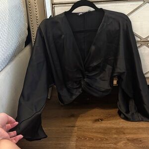 Zara Black Satin Long Sleeve Top